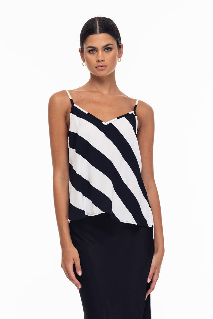 Remi Top - B/W Diagonal Stripe