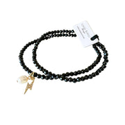 Beaded Bracelet - Black w Lightning Bolt Charm