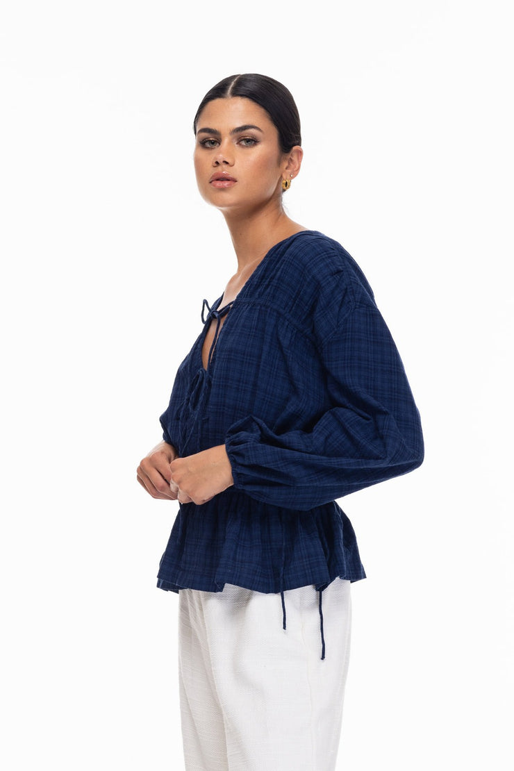 Lucia Top - Navy Check