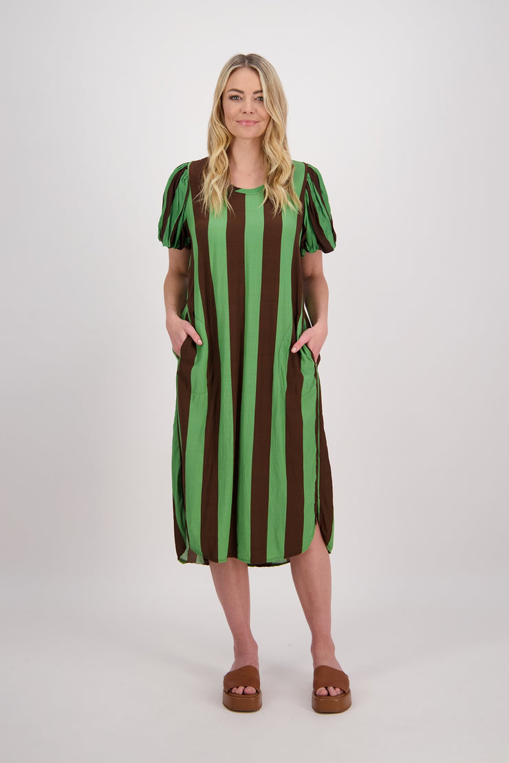 Briarwood Petra Dress - Choc Green Stripe