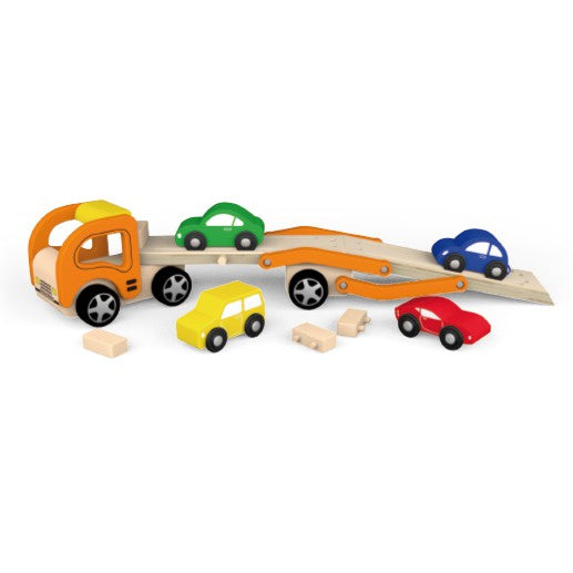 Wooden Car Carrier w 4 Cars