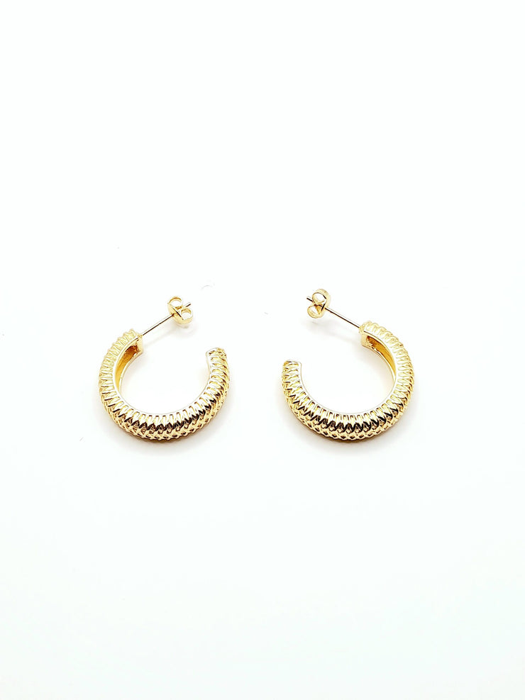 Gold Textured 3/4 Hoop Earrings