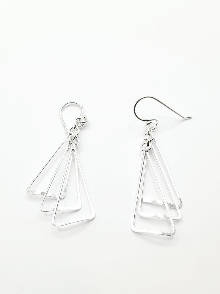 Triple Triangle Silver Hook Earring