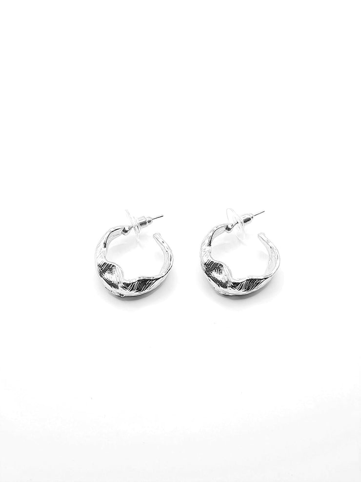 Silver Textured Wave Earrings