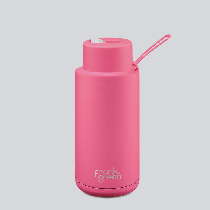 Frank Green 20oz Bottle - Neon Pink w Straw Lid