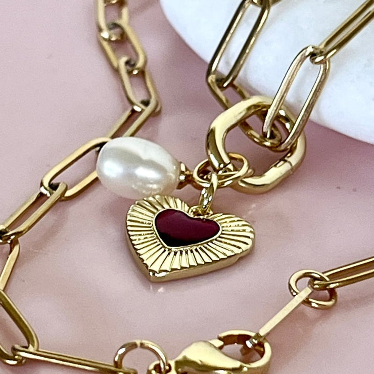 Heart & Pearl Paperclip Necklace