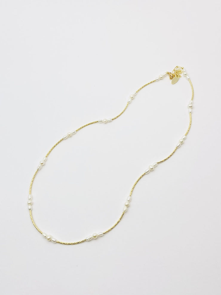 Fresh Water Pearl & Gold Bar Necklace