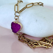 Ice Quartz Purple Heart on Paperclip Chain Necklace