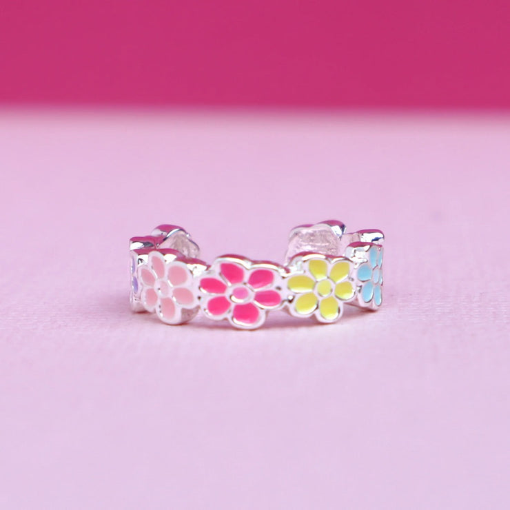 Rainbow Flower Ring in Pink Velvet Box