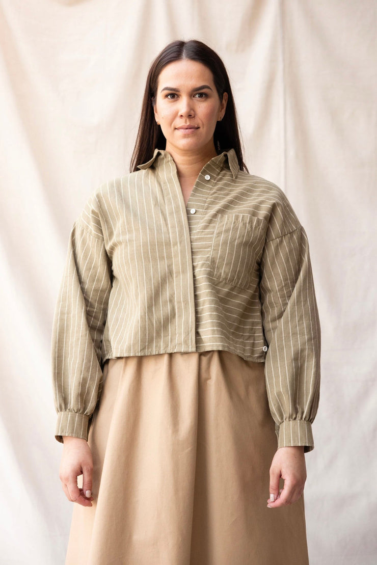 Boxy Shirt - Moss Stripe