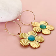 Textured Daisy & Stone Hoop Earrings