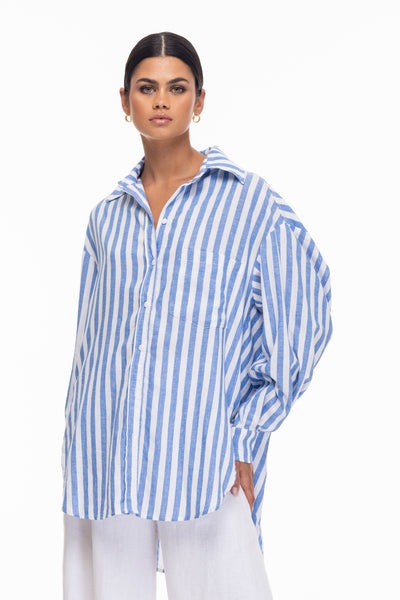 Two Makes One Shirt - Blue & White Stripe