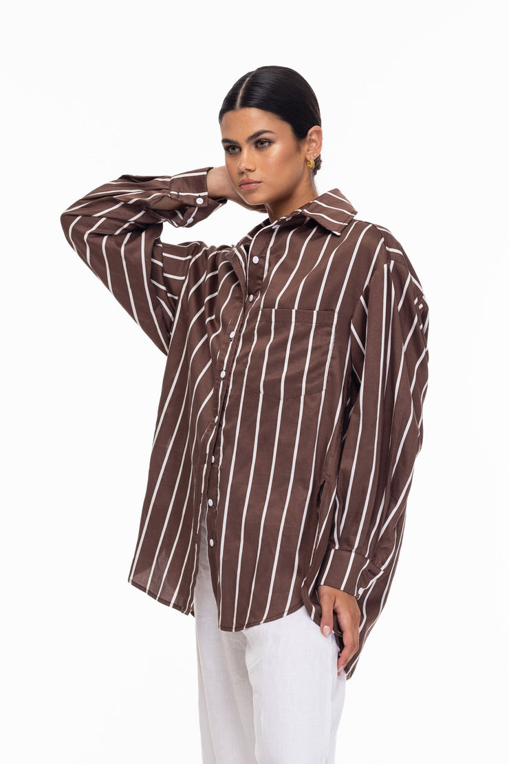 Two Makes One Shirt - Chocolate White Stripe