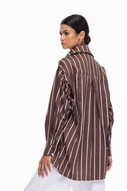 Two Makes One Shirt - Chocolate White Stripe