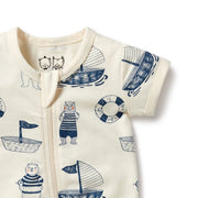 Nautical Bear Organic  Boyleg Zipsuit