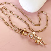 Skull and Bow Paperclip Chain Necklace