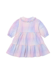 Rainbow Check Long Sleeve Frill Dress