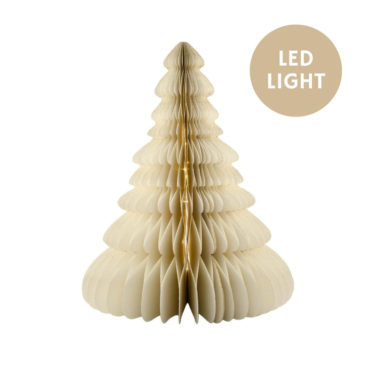 Standing Tree Off White w Gold Edge and LED Lights - 30cm