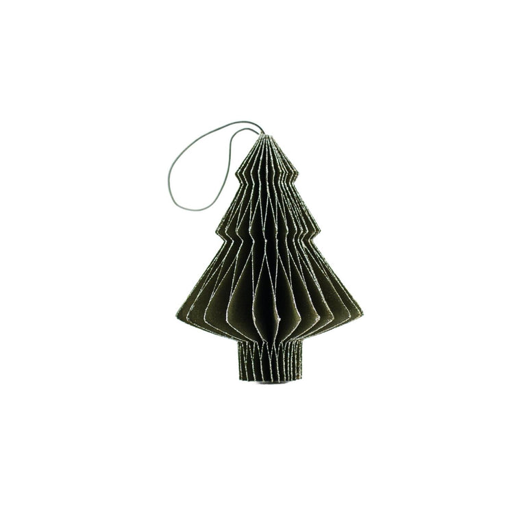 Olive Green Paper Tree with Silver Glitter Ornament 10cm