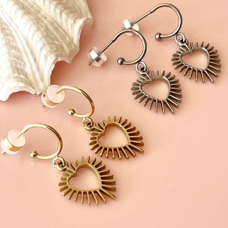 Spiky Heart Half Hoop Earrings