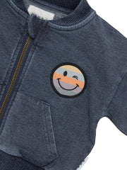 Rainbow Smiley Retro Pocket Track Jacket - Denim Was $95 Now